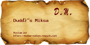 Dudás Miksa névjegykártya